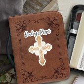 Gouden kruis dat een gebed uitzendt sticker