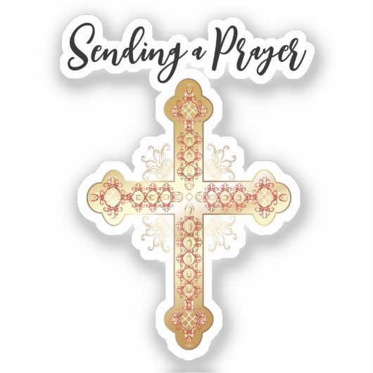 Gouden kruis dat een gebed uitzendt sticker (Voorkant)