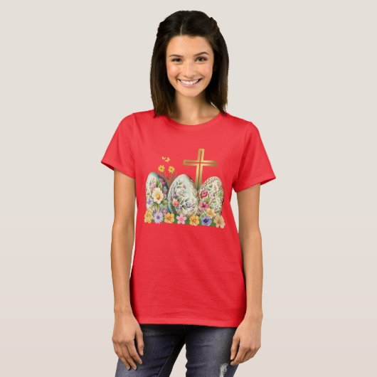 Gouden Kruis Decoratief Easter Egg T-shirt (Voorkant volledig)