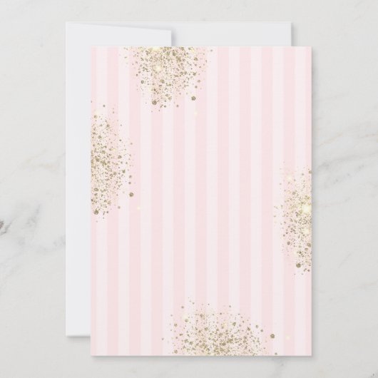 Gouden Kruis Diamant Stof Roze Gestreepte Doop Kaart (Achterkant)