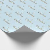 Gouden Kruis Doop Blauw patroon Christelijk Cadeaupapier (Hoek)