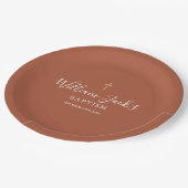 Gouden Kruis Doop Christening Terracotta Papieren Bordje (Gekanteld)