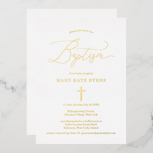 Gouden Kruis Doop Elegante Aankondiging & (Voorkant / Achterkant)