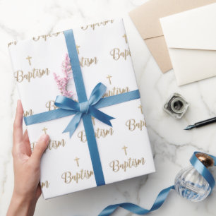 Gouden Kruis Doop Herhalingspatroon Christelijk Cadeaupapier