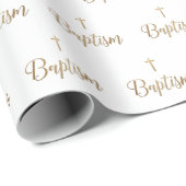 Gouden Kruis Doop Herhalingspatroon Christelijk Cadeaupapier (Rol Hoek)