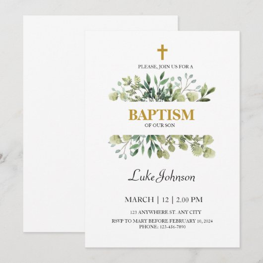 Gouden kruis doop kaart (Voorkant / Achterkant)