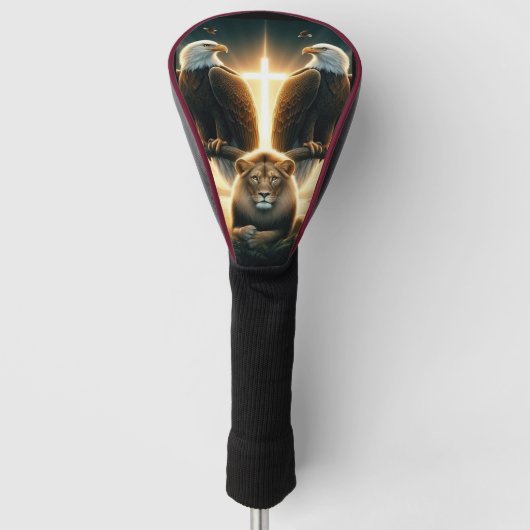 Gouden Kruis Dubbele Adelaar met Lion Pride Golfheadcover (Voorkant)