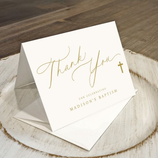 Gouden Kruis Elegante Fotodoop Bedankkaart