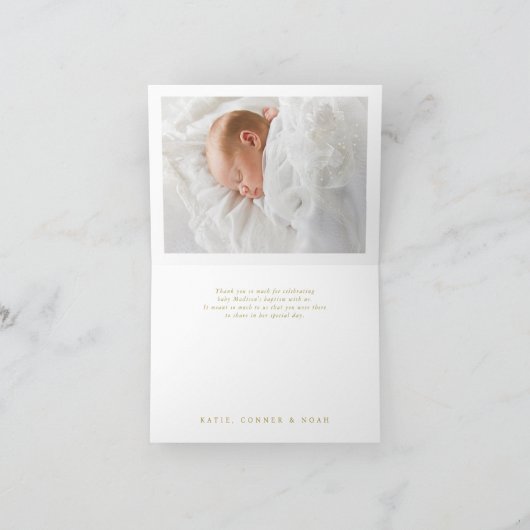 Gouden Kruis Elegante Fotodoop Bedankkaart (Binnen)