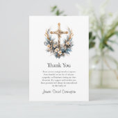 Gouden Kruis en Bloemen Rooms-Katholieke Begrafeni Bedankkaart (Staand voorkant)