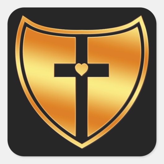 Gouden Kruis en Hartschild Vierkante Sticker (Voorkant)