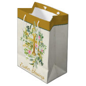 Gouden kruis en roze rozen aangepaste Pasen  Medium Cadeauzakje (Voorkant Gekanteld)