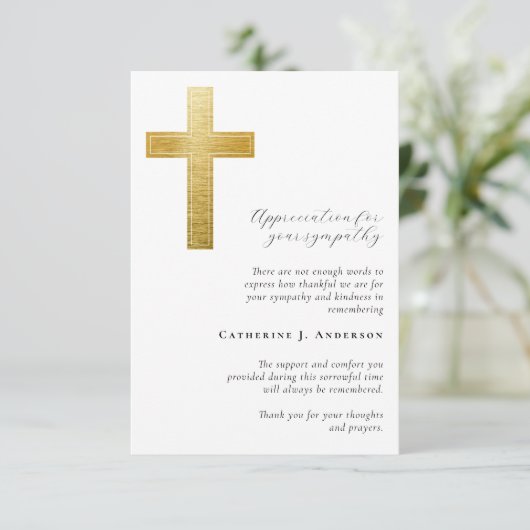 Gouden Kruis Foto Sympathy Begrafenismonument Bedankkaart (Staand voorkant)