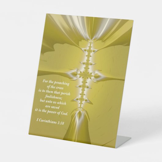 Gouden Kruis Fractal Art met Bijbelvers Reclamebord Met Voetstuk (Voorkant)