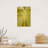 Gouden Kruis Fractale Kunst met Bijbelvers Poster (Keuken)