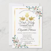 Gouden kruis frame bloem eerste heilige communie kaart (Voorkant)
