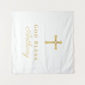 Gouden Kruis God zegene Baby Aangepaste Doop Wandkleed (Voorkant (horizontaal))