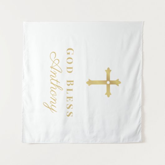 Gouden Kruis God zegene Baby Aangepaste Doop Wandkleed (Voorkant (horizontaal))