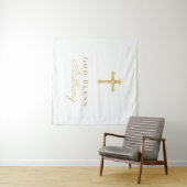 Gouden Kruis God zegene Baby Aangepaste Doop Wandkleed (In Situ (horizontaal))