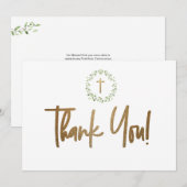 Gouden Kruis Groene Waterverf krans Eerste communi Bedankkaart (Voorkant / Achterkant)