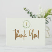 Gouden Kruis Groene Waterverf verlaat Eerste commu Bedankkaart (Staand voorkant)