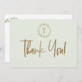 Gouden Kruis Groene Waterverf verlaat Eerste commu Bedankkaart (Voorkant / Achterkant)