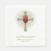 Gouden Kruis Hart Rode Rozen Begrafenis Servet (Voorkant)