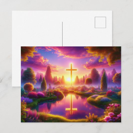 Gouden Kruis in een Hemels Paradijs Briefkaart (Voorkant / Achterkant)