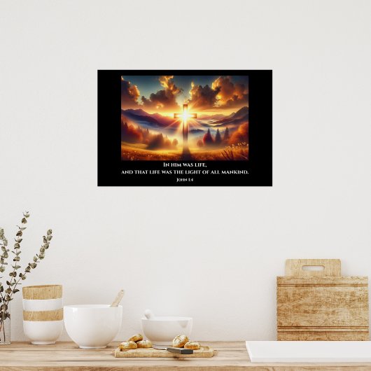 Gouden Kruis in een herfstweide bij zonsopgang Poster (Keuken)