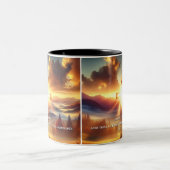 Gouden Kruis in een herfstweide bij zonsopgang Tweekleurige Koffiemok (Center)