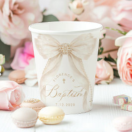 Gouden Kruis Ivoren Strik Elegante Doop Papieren Bekers
