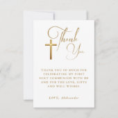 Gouden Kruis Kalligrafie Eerste Communie Foto Bedankkaart (Voorkant)