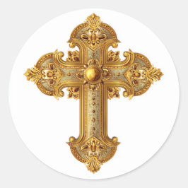 Gouden Kruis Katholieke Christelijke Religieuze Ku Ronde Sticker
