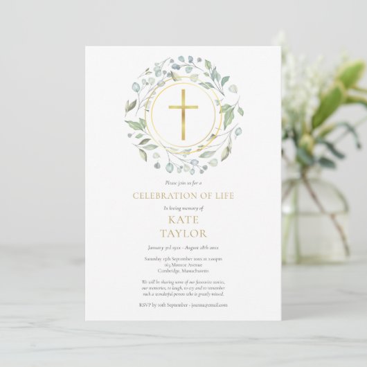 Gouden Kruis Krans Levensviering Foto Kaart (Staand voorkant)