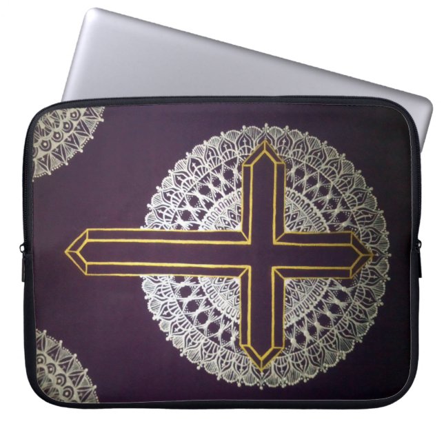 Gouden Kruis Mandala Laptop Sleeve (Voorkant)