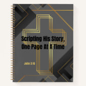 Gouden Kruis met Grijs Modern Design Johannes 3:16 Notitieboek (Voorkant)