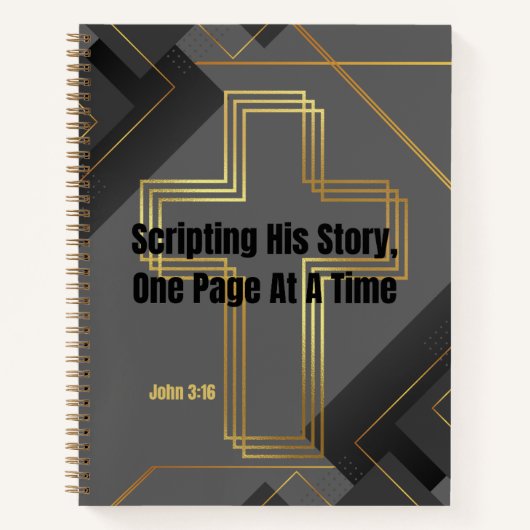 Gouden Kruis met Grijs Modern Design Johannes 3:16 Notitieboek (Voorkant)