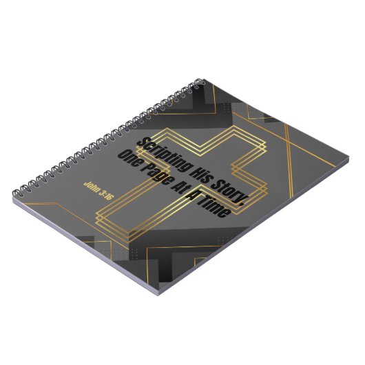 Gouden Kruis met Grijs Modern Design - Johannes 3: Notitieboek (Linkerzijde)