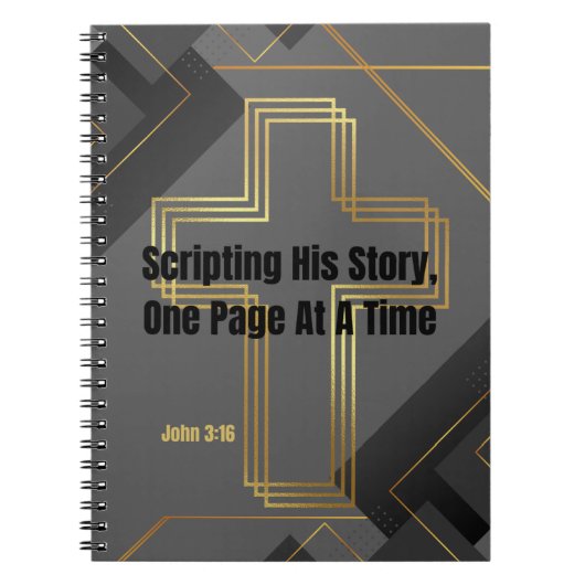 Gouden Kruis met Grijs Modern Design - Johannes 3: Notitieboek (Voorkant)