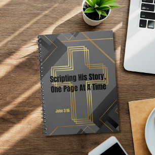 Gouden Kruis met Grijs Modern Design - Johannes 3: Notitieboek