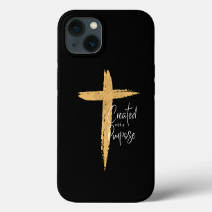 Gouden kruis met Jezus Geschapen Met Een Doel iPhone 13 Hoesje