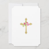 Gouden Kruis met Roze Rozen Bloemen Eerste Communi Kaart (Achterkant)