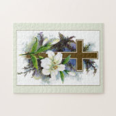 Gouden kruis met witte bloem legpuzzel (Horizontaal)