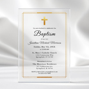 Gouden Kruis Modern Schrift Minimaal Ellegante Doo Acryl Uitnodigingen