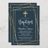 Gouden Kruis Modern Script Navy Blauwe Jongens Doo Kaart (Voorkant / Achterkant)