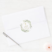 Gouden Kruis Monogram Beginletters Groene Bladeren Ronde Sticker (Envelop)