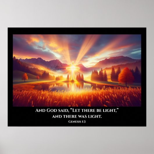 Gouden kruis onder een glorieuze zonsopgang poster (Voorkant)
