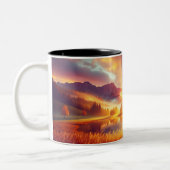 Gouden kruis onder een glorieuze zonsopgang tweekleurige koffiemok (Links)