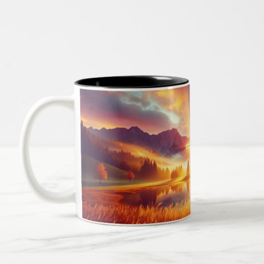 Gouden kruis onder een glorieuze zonsopgang tweekleurige koffiemok (Links)