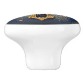 Gouden Kruis Op Blauwe Keramische Knop (Zijkant)